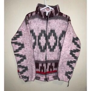Molina Aztec Southwestern Full Zip Jacket Pink Gray Patterned Coat Womens